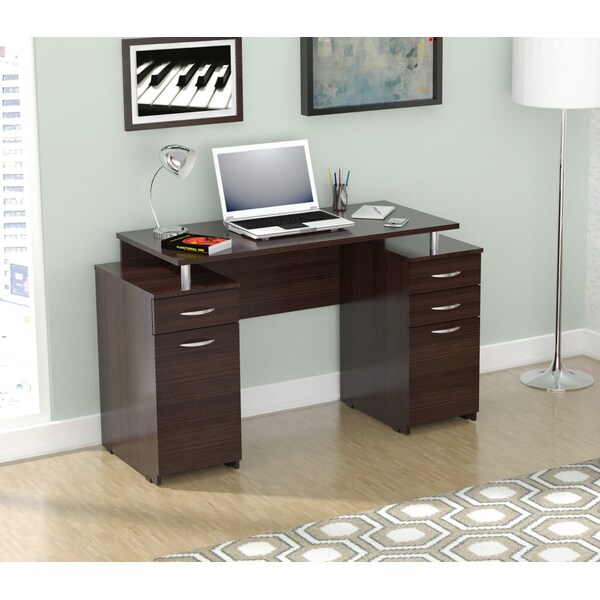 Computer Desk 48.94 in. W Espresso Rectangular 4 -Drawer with File Storage